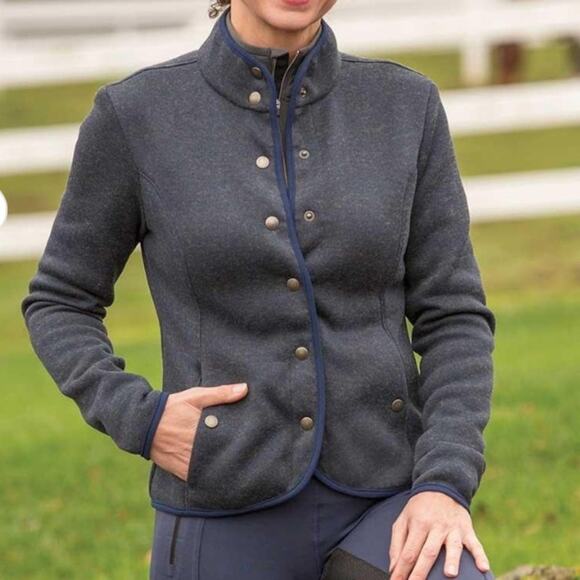 FITS Kelly Sweater Knit Navy Blue Snap Closure Equestrian Small - Picture 1 of 8